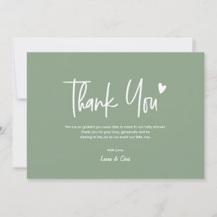 Sage Green Baby Shower Heart Gender Neutral Thank You Card