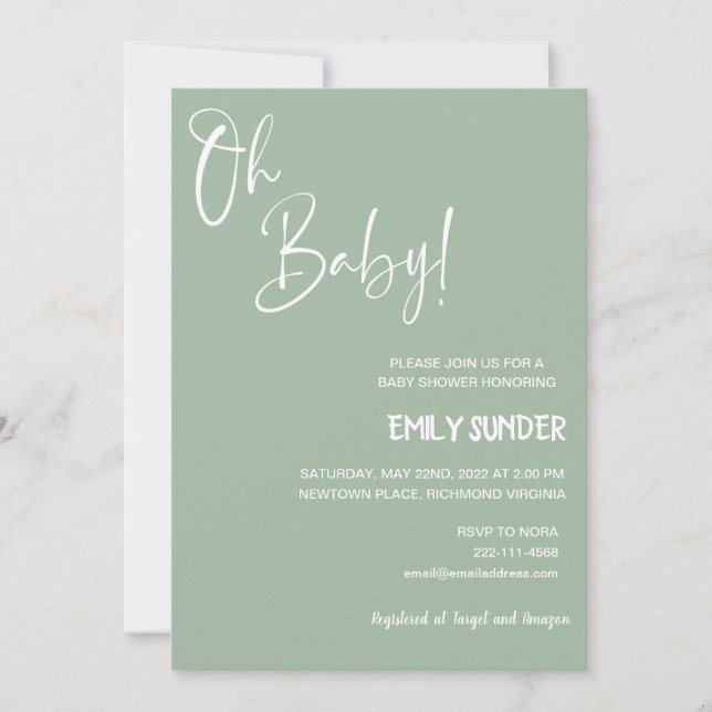 Sage Green Baby Shower Invitation (Front)
