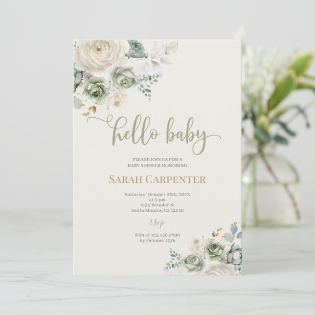Sage Green Baby Shower Invitation (Standing Front)