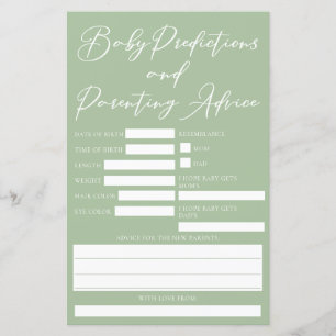 Sage Green Baby Shower Predictions Advice Card