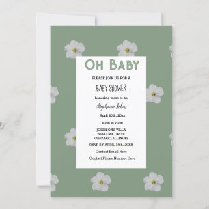 Sage Green Baby Shower QR Code Floral Bloom Cute Invitation