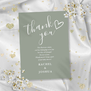 Sage Green Baby Shower Script Heart Poem Thank You Card