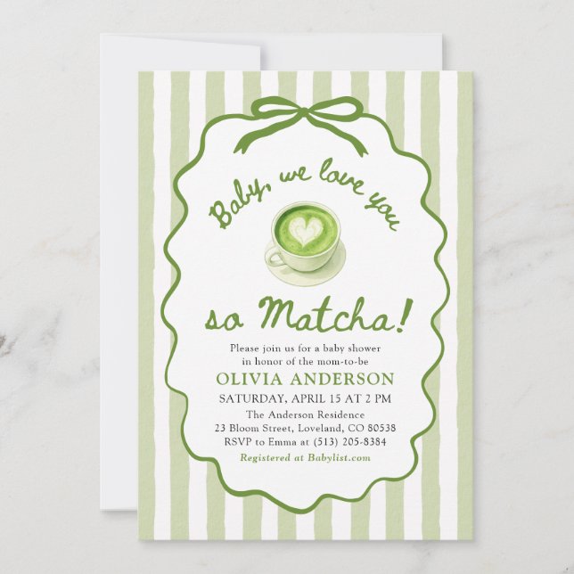 Sage Green Baby We love you so Matcha Baby Shower Invitation (Front)