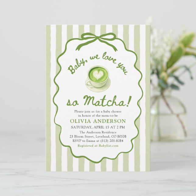 Sage Green Baby We love you so Matcha Baby Shower Invitation (Standing Front)