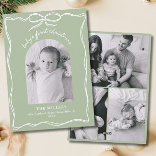 Sage Green Baby's 1st Christmas Bow Family Photo Holiday Card