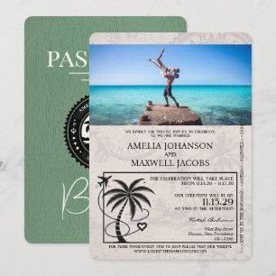 Sage Green Bahamas Passport Wedding Invitation