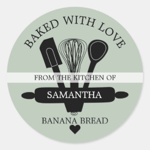 Sage Green Baked With love Banana Bread Classic Round Sticker