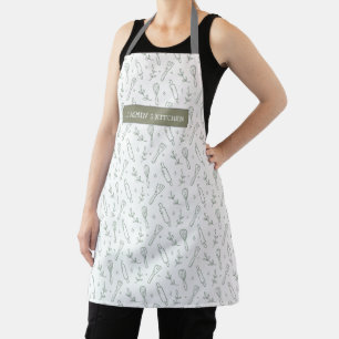 Sage Green Baking Pattern Modern Name Apron