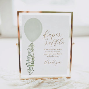 Sage Green Balloon Baby Shower Diaper Raffle Poster