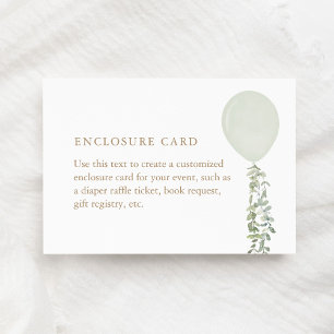 Sage Green Balloon Baby Shower Enclosure  Card