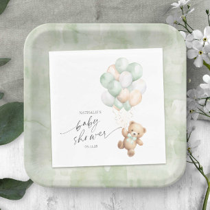 Sage Green Balloons, Bearly wait Gender Neutral Napkin
