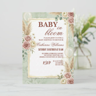Sage Green Balloons Floral Baby Shower Invitation