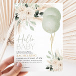 Sage Green Balloons Floral Baby Shower  Invitation<br><div class="desc">Hello Baby | A gender neutral sage green baby shower invitation featuring white and green florals and sage green balloons.</div>