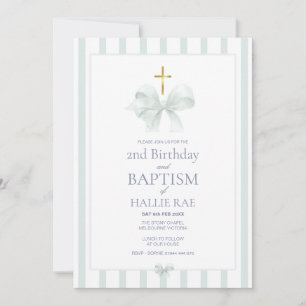 Sage Green Baptism and 2nd Birthday Invitation