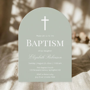Sage Green Baptism Arch Minimalist Christening Invitation