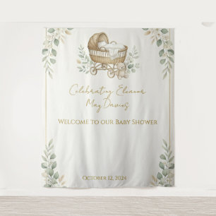 Sage Green Bassinet Baby Shower Backdrop Tapestry