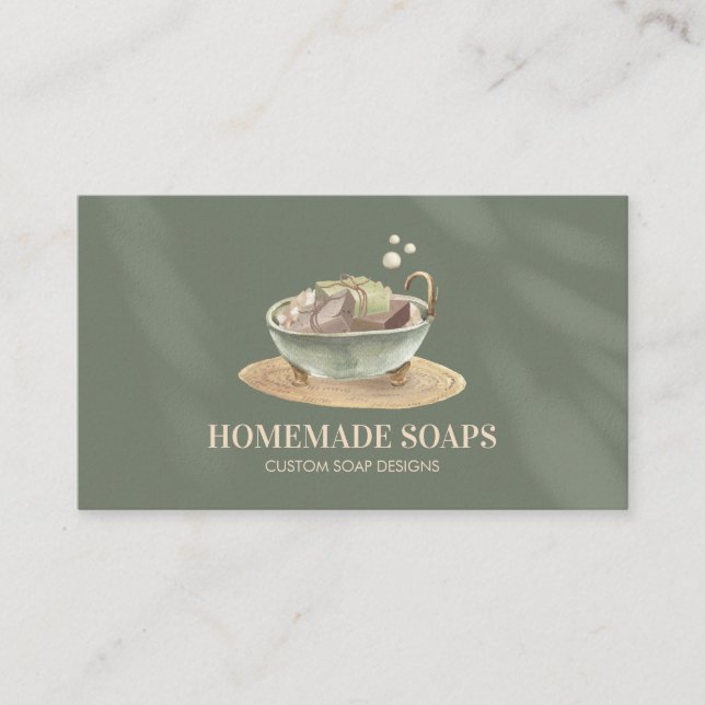 Sage Green Bath Tub Bubbles Soy Wax Soap Business Card (Front)