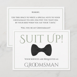 Sage Green Be My Groomsman Fun Bow Tie Card
