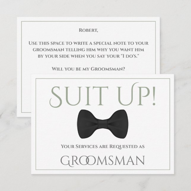 Sage Green Be My Groomsman Fun Bow Tie Card (Front/Back)