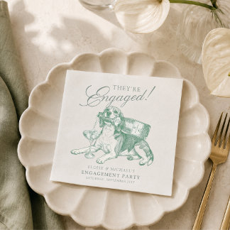 Sage Green Beagle Champagne Engagement Napkin
