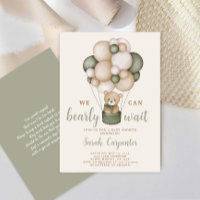 Sage Green Bear Baby Shower Boy Invitation