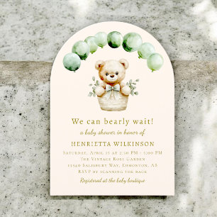 Sage Green Bear Baby Shower Invitation