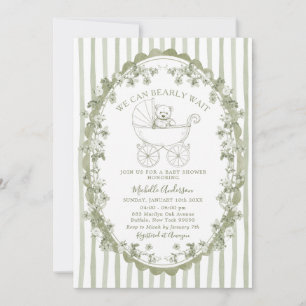 Sage Green Bear Baby Shower Invitation