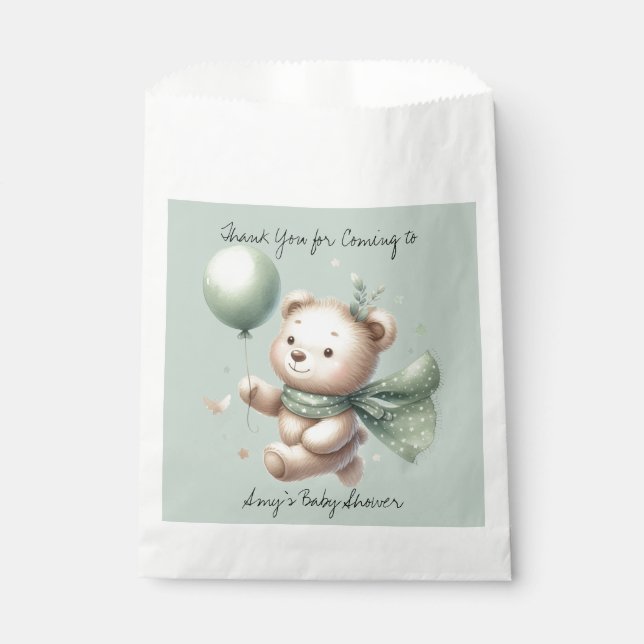 Sage Green Bear Baby Shower Mum To Be  Favour Bags (Front)