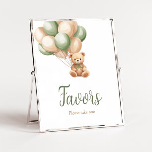 Sage Green Bear Balloon Baby Shower Favours Poster