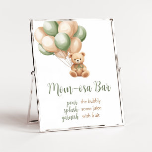 Sage Green Bear Balloon Baby Shower Mum Osa Bar Poster