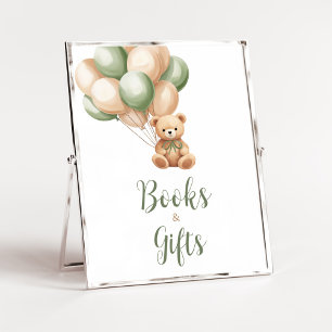 Sage Green Bear Balloon Books and Gifts Poster