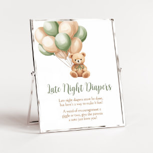 Sage Green Bear Balloon Late Night Diapers Poster