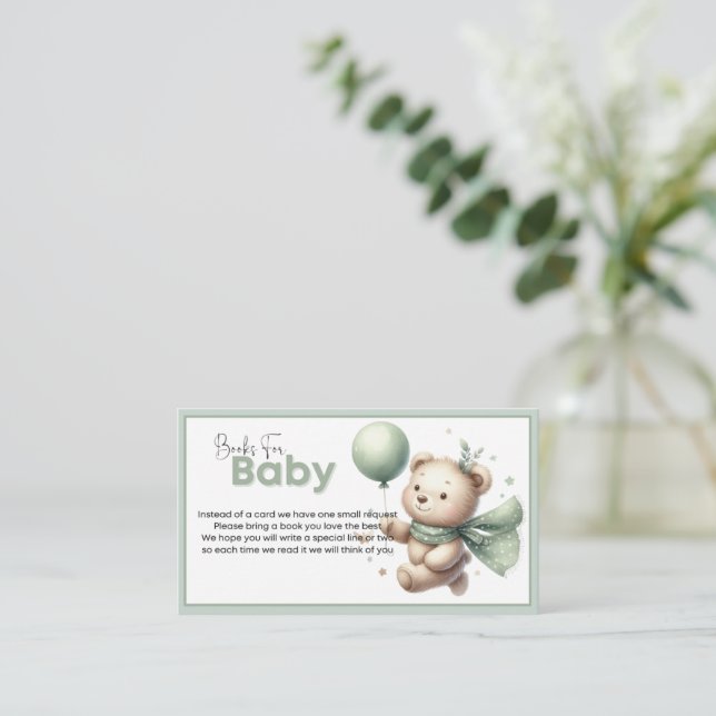 Sage Green Bear Books for Babies Baby Shower Enclosure Card (Standing Front)
