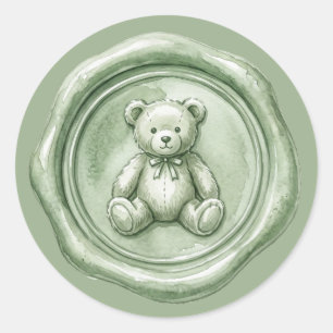 Sage Green Bear Faux Wax Seal Baby Sticker