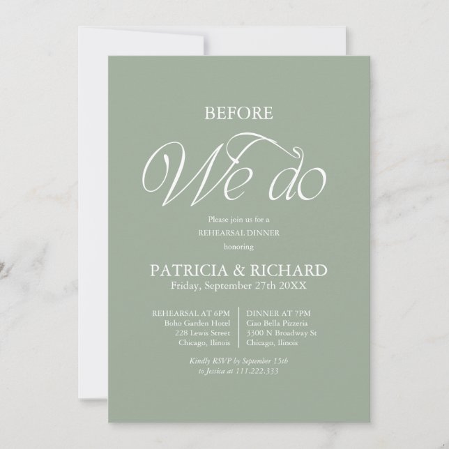 Sage Green Before We Do Wedding Rehearsal Dinner Invitation (Front)