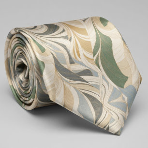 Sage Green Beige Abstract Foliage Pattern Tie