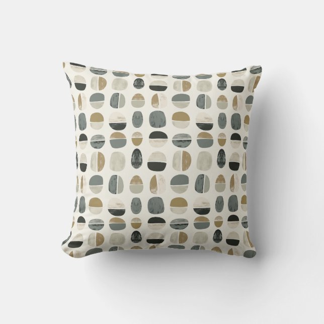 Sage Green & Beige Bohemian Style Abstract Cushion (Front)