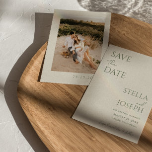 Sage Green Beige Boho Chic Modern Photo Wedding Save The Date
