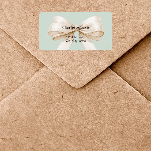 Sage green beige cream bow return address  label (Creator Uploaded)