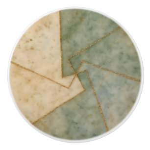 Sage Green Beige Gold Marble Geometric Artistic  Ceramic Knob