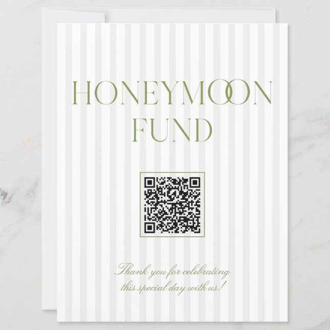 Sage Green & Beige Honeymoon Fund QR Code Sign (Front)