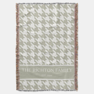 Sage Green + Beige Houndstooth Personalised Throw Blanket