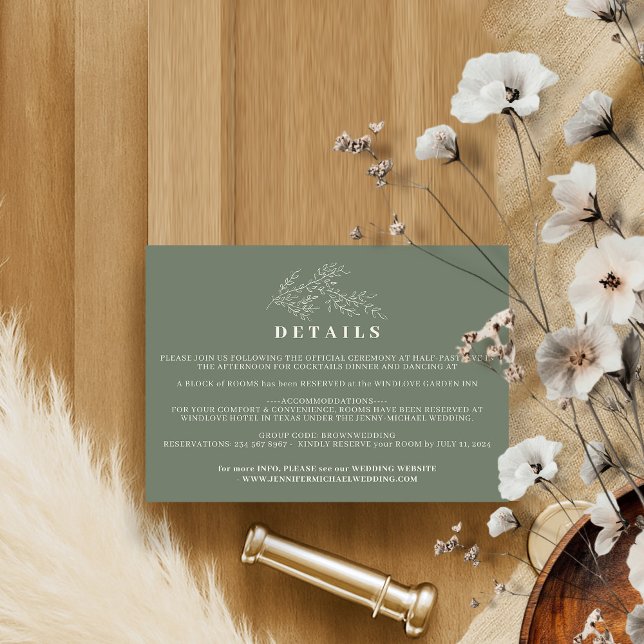 Sage Green Beige Ivy Wedding Accommodation Details Invitation (Creator Uploaded)