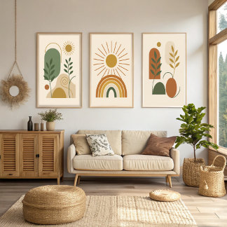 Sage Green & Beige Minimalist Botanical Boho Wall  Poster
