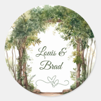Sage Green & Beige Woodland Foliage Wedding Sticke Classic Round Sticker