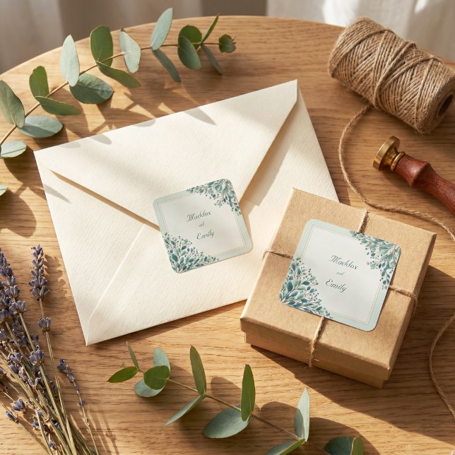 Sage Green Berry Gold Frame Wedding Square Sticker (Creator Uploaded)