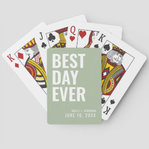 Sage Green Best Day Ever Wedding Playing Cards