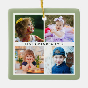 Sage Green Best Grandpa Ever 4 Photo Christmas Ceramic Ornament
