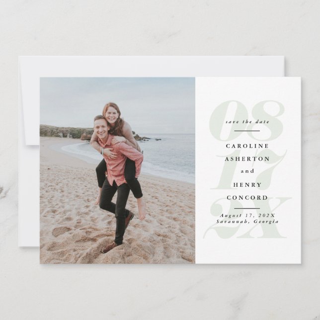 Sage green big day photo save the date (Front)
