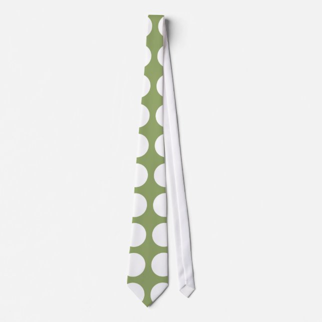 Sage Green & Big White Polka Dots Tie (Front)